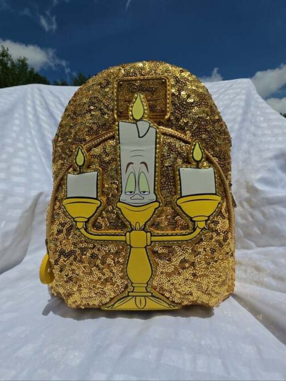 NWT! Loungefly Disney Beauty and the Beast Lumiere Sequin Mini Backpack